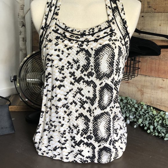 Top Halter White House Black Market - Motif Géométrique Noir Blanc Marron - Taille XS